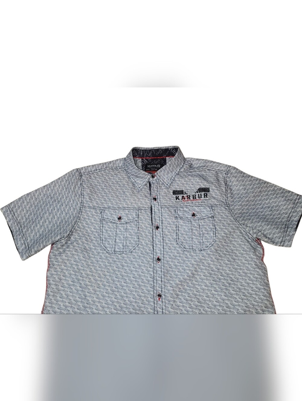 Karbur Blue & White Short-Sleeve Casual Button-Down Shirt Sz Med - Picture 6 of 16